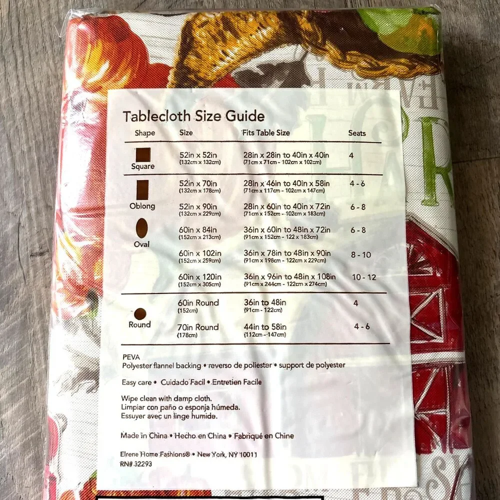 Bountiful Harvest Fall Vinyl Tablecloth 52x90 Oblong Thanksgiving PVC Free